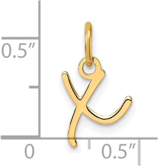 Jewelry Affairs 14K Yellow Gold Script Alphabet Initial Letter Charm Pendant, 14mm