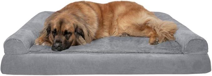 Furhaven Orthopedic Dog Bed for Large Dogs w/ Removable Bolsters & Washable Cover, For Dogs Up to 125 lbs - Plush & Suede Sofa - Gray, Jumbo Plus/XXL-PurrikoPets