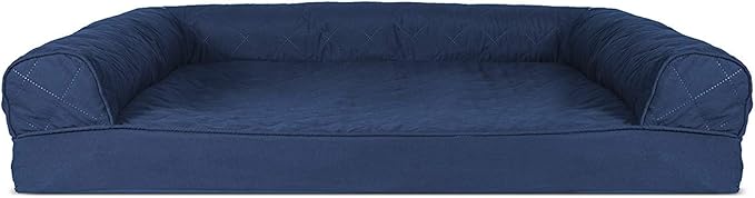 Furhaven Orthopedic Dog Bed for Large/Medium Dogs w/ Removable Bolsters & Washable Cover, For Dogs Up to 55 lbs - Quilted Sofa - Navy (Blue), Large-PurrikoPets