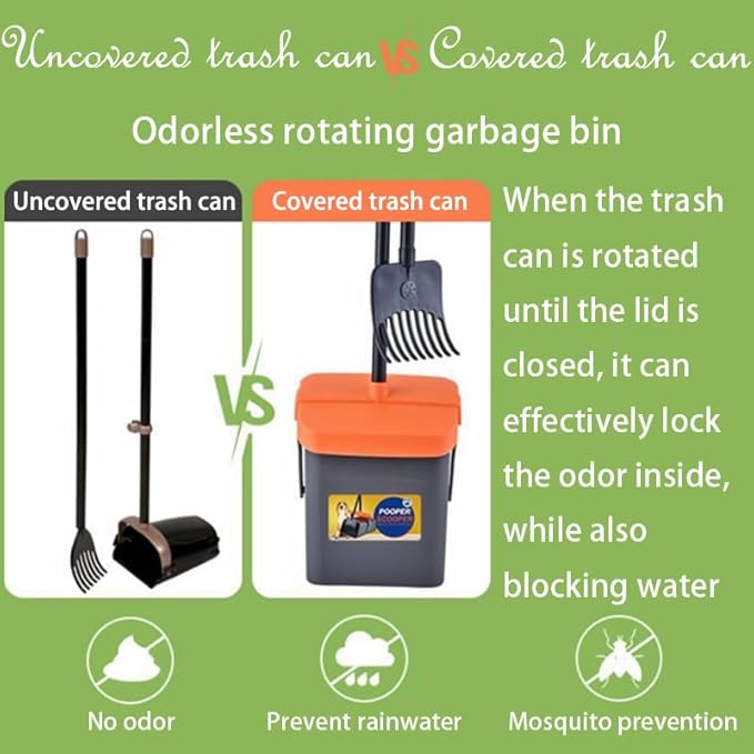 Dog Pooper Scooper with Rotating Bucket & Rake – 46” Adjustable Long Handle Includes 85 Waste Bags – Heavy Duty Poop Scooper for Large Medium & Small Dogs – Yard Lawn Gravel & Dirt Cleanup-PurrikoPets