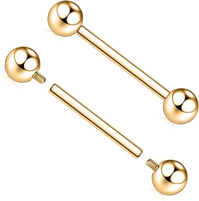 AROWRO Nipple Piercing Jewelry G23 Titanium Nipple Rings Tongue Rings Nipple Bar 14G Internally Threaded Straight Barbells Bridge Piercing Jewelry 12mm-20mm