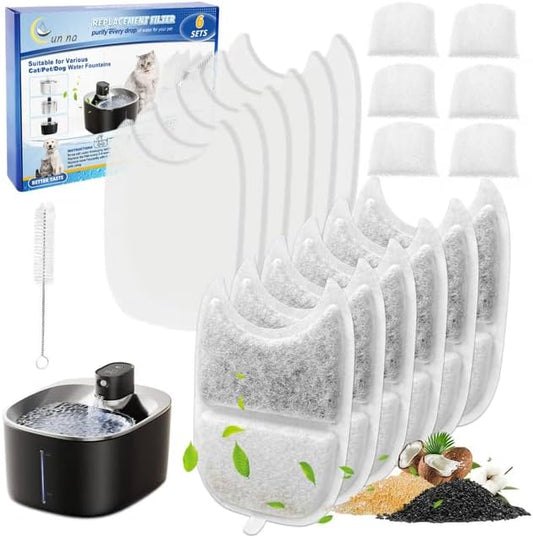 6 Set Cat Water Fountain Filters & Sponges for 135 fl oz/4L Wilreless Cats Drinking Water Fountain, Cat Fountain Pump Replacement, YPD-C004P YPD-C004S Pet Fountain Replacement Filter-PurrikoPets