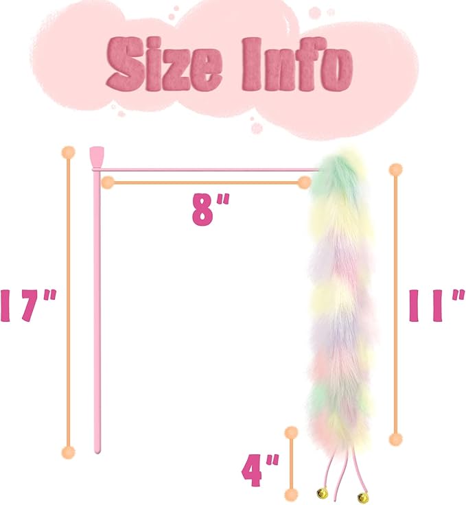 2 Pack Cat Wand Toy, Rainbow Cat Feather Toys with Bells, Teaser Wand with Soft Furry Tail, Interactive Toys for Indoor Cats & Kitten & Kitty-PurrikoPets