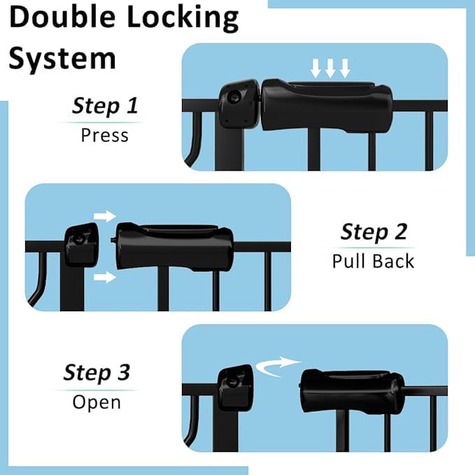 62.2"-71.65" Extra Wide Auto Closing Baby Safety Gate for Stairs & Doorways, Pressure Mounted No Drill Pet Gate with Walk-Through Door - Heavy Duty Childproof Gate for Toddlers, Kids, Dogs (Black)-PurrikoPets