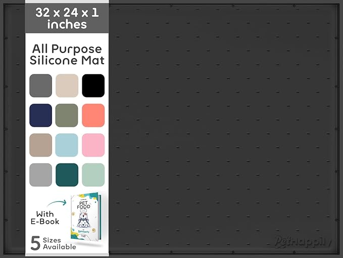 32x24x1” XL Dog Food Mat - All Purpose Under Sink Liner, Washer and Dryer Covers for The Top, Silicone Griddle Mat for Blackstone - Raised Edges Dog Mat for Food and Water Prevent Spill, Waterproof-PurrikoPets