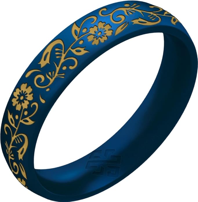 Knot Theory Nordic Bloom Silicone Ring for Men Women - Black, Metallic Blue, Cosmic Purple, Fuchsia, Northern Lights Breathable Comfort Fit 6mm Bandwidth