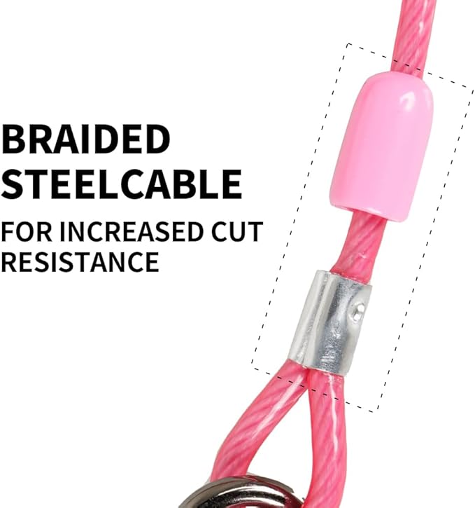 Dog tie Out Cable, 10/20/25/30/50/70/100 feet, Suitable for Dogs up to 350 pounds, Dog Cable with Swivel Buckle, Lightweight, Non-Winding, for Outdoor Camping, Yard Dog Cable (Pink, 10FT)-PurrikoPets