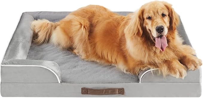 Friends Forever Orthopedic Dog Bed for Extra Large Dogs, Waterproof Memory Foam Dog Sofa Bed XL with Removable Washable Cover, Ally Grey, 42x32x7-PurrikoPets