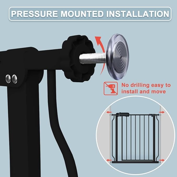 48-53 Inch Extra Wide Baby Gate for Stairs, Safety Dog Gate for Doorways, Pressure Mounted Walk Through Child Gate for Kids Pets No Drill Indoor and Outdoor, Black-PurrikoPets