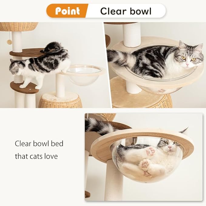 56.6in Large Wooden cat Tower for Large Multiple Cats,cat Tree with Observation Deck, Suitable for Summer and Winter 144CM (Particleboard)-PurrikoPets