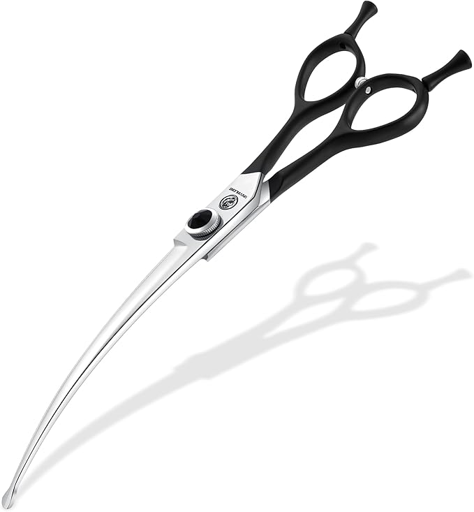 Dragon Creek 8" Downward Curved Dog Grooming Scissors Shears for Grooming Face and Paws Safety Round Tips Shears Trimming Cutting Scissors for Dog Cat Pet Black-PurrikoPets