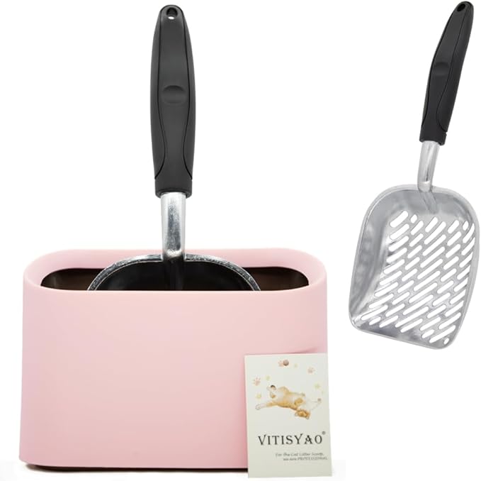 Full Metal Cat Litter Scoop with Holder – Heavy Duty Litter Scooper & Speed Sifter – Aluminum Cat Poop Scooper Captures All Clumps – Washable Stand for Easy Cleaning-PurrikoPets