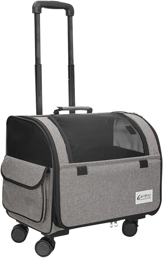 Dog Travel Bag with Removable Rolling Wheels, Airline Approved Pet Carrier, Foldable Cat Bag with Breathable Mesh, Pet Stroller(Grey)-PurrikoPets