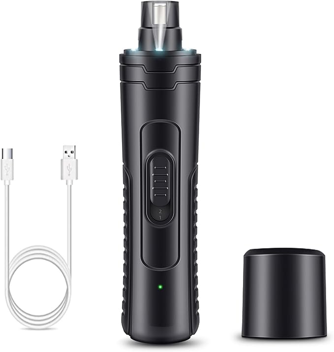 Dog Nail Grinder Quiet 2-Speed Pet Nail Grinder with 3 Led Lights and 3 Ports Rechargeable Electric Dog Nail Trimmer for Large and Small Dogs/Cats and Small Animals Safe (Black)-PurrikoPets