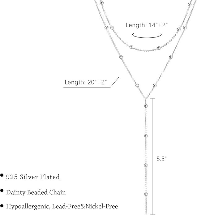 Lariat Silver/Gold Necklace for Women 925 Silver/14K Gold Plated Dainty Long Necklace Y-Shaped Drop Pendant Necklaces Choker Trendy Chain Simple Layered Necklaces CZ Jewelry for Women Set Gift