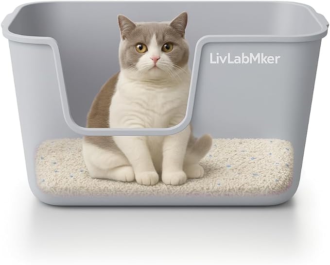 Extra Large Cat Litter Box with High Sides - Splash-Proof Design for Big Cats & Multi-Cat Homes, 24.6in x 16.7in x 12.8in (Gray)-PurrikoPets