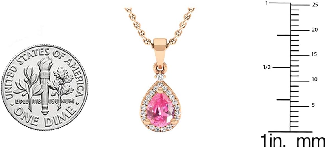 Dazzlingrock Collection 7X5mm Pear Lab Created Gemstone & Round White Natural Diamond Women Halo Teardrop Pendant, 10K Rose Real Solid Gold