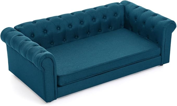 Dog Sofa Couch for Medium to Large Dogs, 55" Memory Foam Pet Sofa Couch with Washable Fabric, Durable Elevated Dog Bed with Legs, Removable Cushion for Medium and Large Dogs, Blue-PurrikoPets