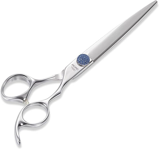 7.5'' Dog Grooming Scissors CNC 440C Blades Sharp and Durable Polished Straight Dog Shears with Blue Diamond Adustable Screws Easy to Use for Groomer and Home User-PurrikoPets