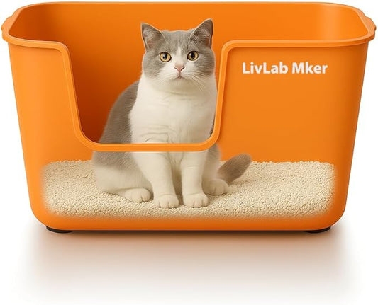 Extra Large Cat Litter Box with High Sides - Splash-Proof Design for Big Cats & Multi-Cat Homes, 24.6in x 16.7in x 12.8in (Orange)-PurrikoPets