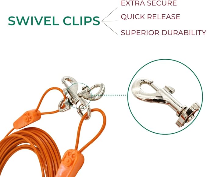 60FT Tie-Out Cables for Dogs - Strong, Safe, and Durable Dog Tie-Outs for Every Breed up to 250 Pounds - Weather and Wear Resistant Galvanized Aircraft Cable for Outside Use-PurrikoPets