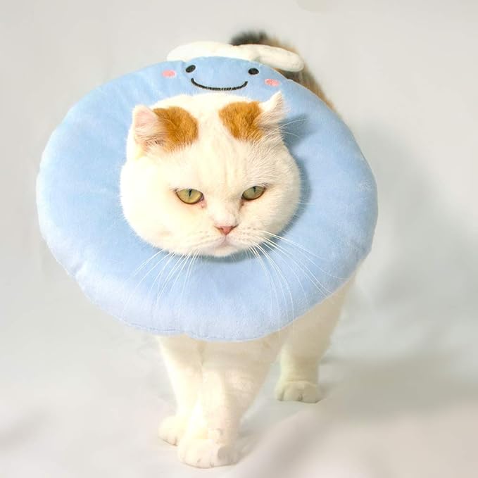 Adjustable Cat Recovery Collar Soft,Cute Pet E-Collar Neck Cone After Surgery Wound Healing Protective Cone Fit for Kitties, Small Dogs(ELC05-whale-l)-PurrikoPets