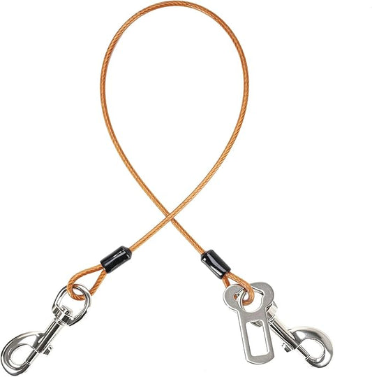 Dog Seat Belt Harness for Car,Dog Seatbelt of Coated Wire Leash Safety Restraint,No Chew Tether Cable Vehicle,Double Clips & Latch(Orange, 24 inch/60 CM)-PurrikoPets