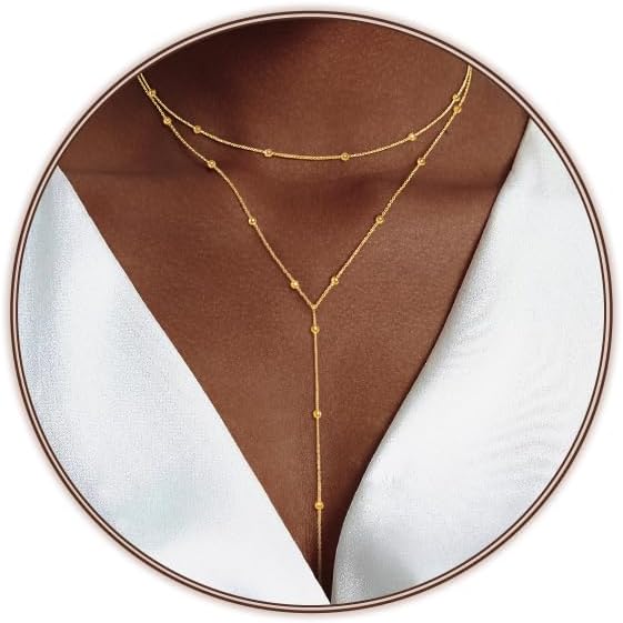 Lariat Silver/Gold Necklace for Women 925 Silver/14K Gold Plated Dainty Long Necklace Y-Shaped Drop Pendant Necklaces Choker Trendy Chain Simple Layered Necklaces CZ Jewelry for Women Set Gift