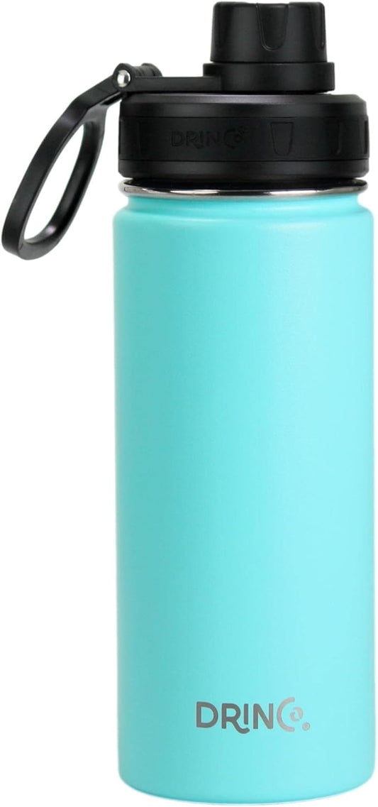 DRINCO Stainless Steel Water Bottle Spout Lid Vacuum Insulated Double Wall Water Bottle Wide Mouth (40oz 32oz 22oz 18oz 14oz) Leak Proof Keeps Cold or Hot (18 oz, 18oz Teal)-PurrikoPets