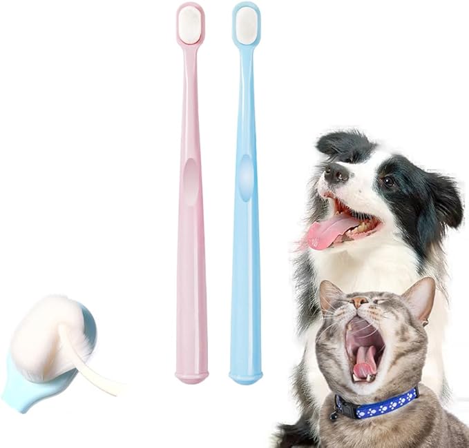 Extra Soft Small Dog Toothbrush Kit, Cat Dental Toothbrush Silicone, Easy to Handle Teeth Cleaning Head, Pet Deep Clean Dense Brush, Safe and Effective Oral Care, Brush Away Breath, 2 Pack-PurrikoPets