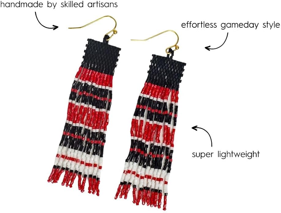 INK+ALLOY Game Day Earrings for Women, Luxe Beaded Fringe Earrings for Football Gameday Outfits, Handmade Jewelry for College Students, Team Gifts, Teachers, Football Moms
