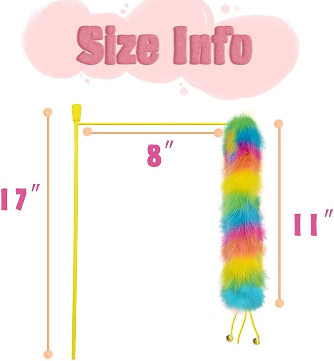 3 Pack Cat Wand Toy, Rainbow Cat Feather Toys with Bells, Teaser Wand with Soft Furry Tail, Interactive Toys for Indoor Cats & Kitten & Kitty-PurrikoPets