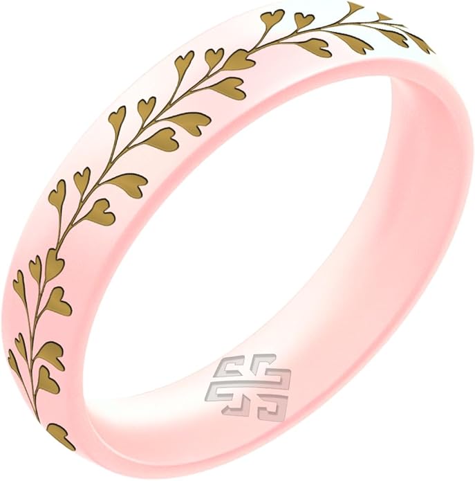 Knot Theory Gold Heart Vine Silicone Ring for Women - Baby Blue, Cosmic Purple, Dark Silver, Lavender, Pink, RoseGold, White Breathable Comfort Fit 6mm Bandwidth