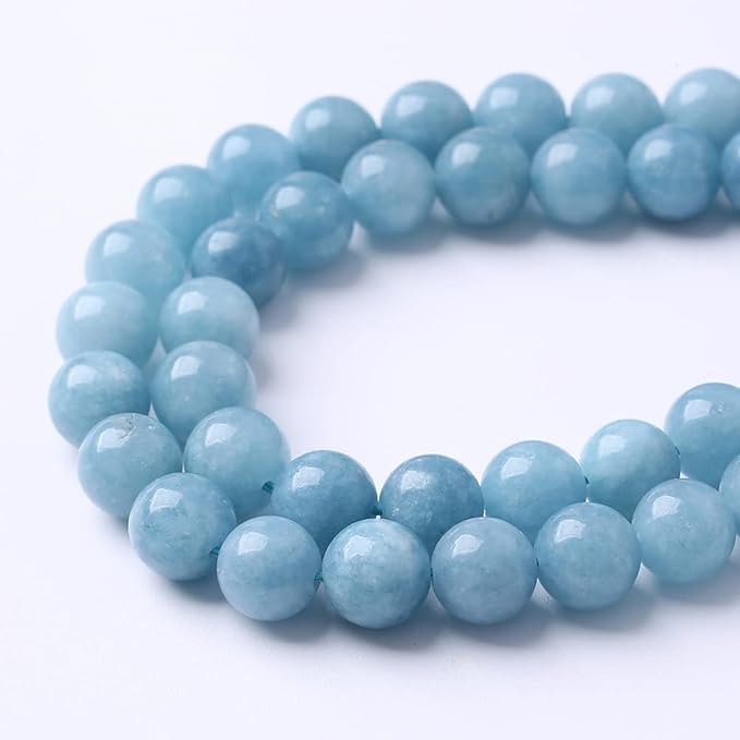 36Pcs 10mm Natural Blue Chalcedony Jades Beads for Jewelry Making Aquamarine Jades Energy Stone Healing Beads DIY Bracelet Necklace 15" 1 Strand