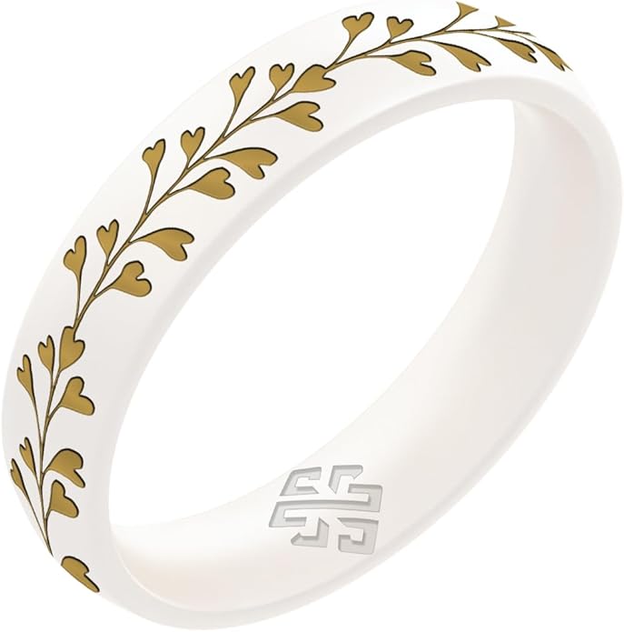 Knot Theory Gold Heart Vine Silicone Ring for Women - Baby Blue, Cosmic Purple, Dark Silver, Lavender, Pink, RoseGold, White Breathable Comfort Fit 6mm Bandwidth