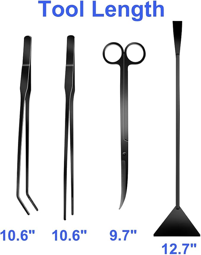 4Pcs Aquascaping Tools Kit, Long Stainless Steel Aquarium Plant Tools with Black Anti-rust Coating, Aquarium Tweezers, Scissors, and Scrapers for Aquascaping Cleaning（Magnetic Tool Holder）-PurrikoPets