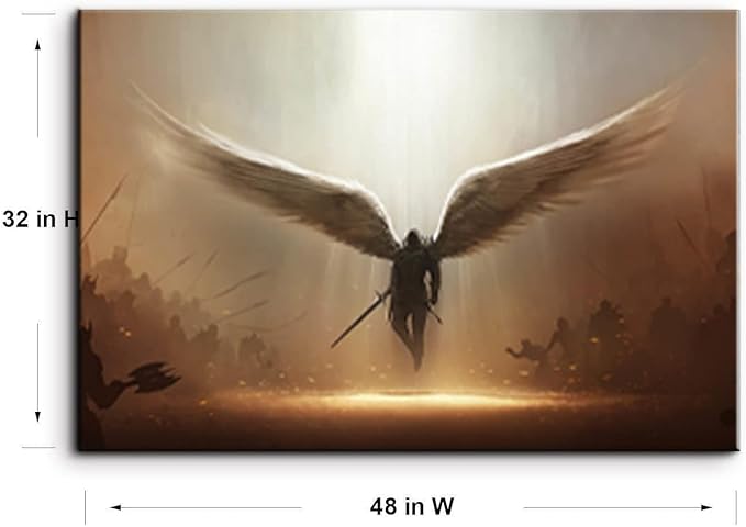 Fantasy Angel Stretched Canvas Wall Art for Living Room Bedroom Home Decoration,Abstract Anime Picture Print Painting Decor Artwork,Mysterious Wing Man Gallery Wrapped Gift,Inner Frame (32x48 Inches)-PurrikoPets