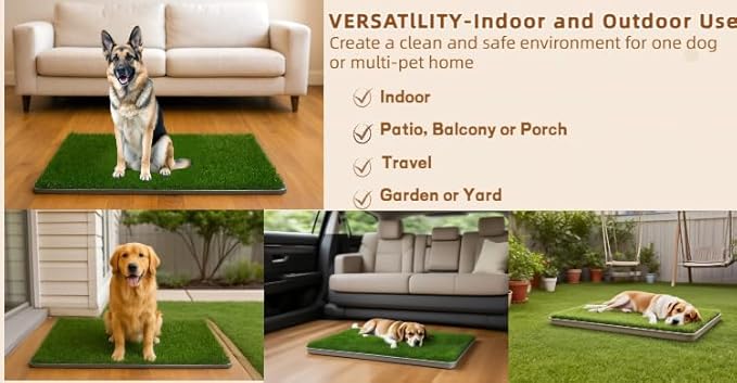 Dog Grass Pad with Tray, 34"x22" Silicone Base Washable Reusable Pee Pad & Grass Pad - Non-Slip, Easy-Clean Indoor Outdoor Dog Potty Toilet (34" x 22")-PurrikoPets
