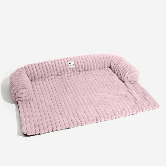 FUNNY FUZZY Pet Couch Cover for Sofa, Calming Dog Bed for Couch, Fluffy Plush Dog Couch Mat for Furniture Protector for Large Medium Small Dogs and Cats, Pink-PurrikoPets