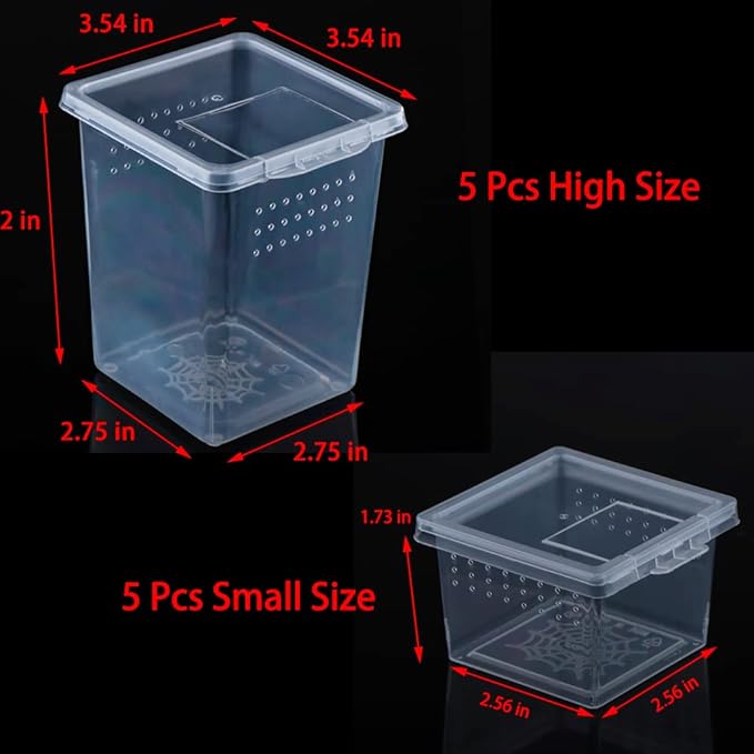 10 Pack Spider Terrariums Breeding Box Small Reptile Hatching Container Acrylic Feeding Box for Arboreal Spider Tarantula Mantis Scorpion Centipede Insect (5 High+5 Small)-PurrikoPets