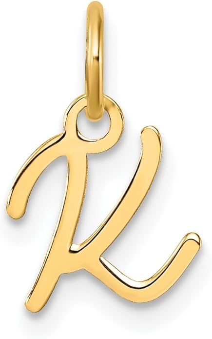 Jewelry Affairs 14K Yellow Gold Script Alphabet Initial Letter Charm Pendant, 14mm