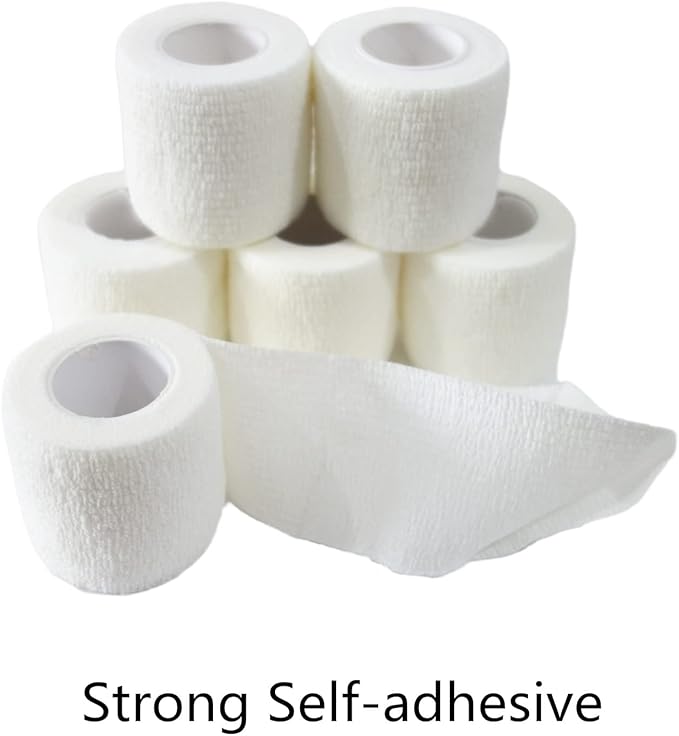 6 Pack 2" x 5 Yards Self Adhesive Bandage Wrap Breathable Cohesive Vet Wrap for Pets, Elastic Self-Adherent Tape for Sports, Wrist, Ankle (White)-PurrikoPets