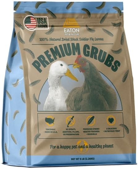Eaton Pet and Pasture Premium Grubs, USA Grown Dried Black Soldier Fly Larvae, High Calcium Treat for Chickens, Ducks, Wild Birds (5 LB)-PurrikoPets