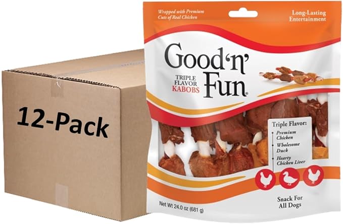 Good'n'Fun Triple Flavored Rawhide Kabobs for Dogs 36 Count (Pack of 12)-PurrikoPets