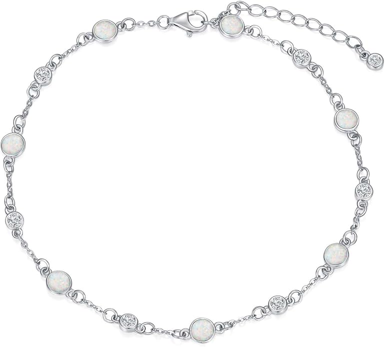 Anklet Bracelet for Women 925 Sterling Silver Natural Stone Chain Ankle Bracelet Beach Summer Fine Jewelry Valentines Day Birthday Gifts for Her Mom Wife