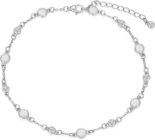 Anklet Bracelet for Women 925 Sterling Silver Natural Stone Chain Ankle Bracelet Beach Summer Fine Jewelry Valentines Day Birthday Gifts for Her Mom Wife