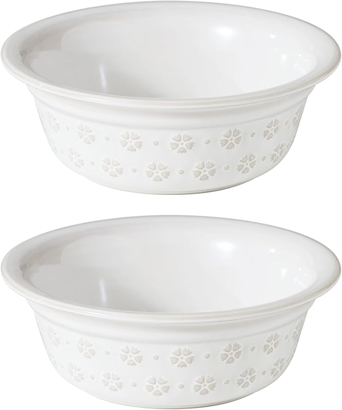 6.3inch Ceramic Set of 2 Dog Bowls, Food and Water Bowls for Small and Medium Dog, 2pcs Basic Dog Bowl, Wide Opening Rounded Edge (2 Bowls, Reactived Glaze -White)-PurrikoPets