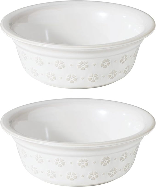 6.3inch Ceramic Set of 2 Dog Bowls, Food and Water Bowls for Small and Medium Dog, 2pcs Basic Dog Bowl, Wide Opening Rounded Edge (2 Bowls, Reactived Glaze -White)-PurrikoPets