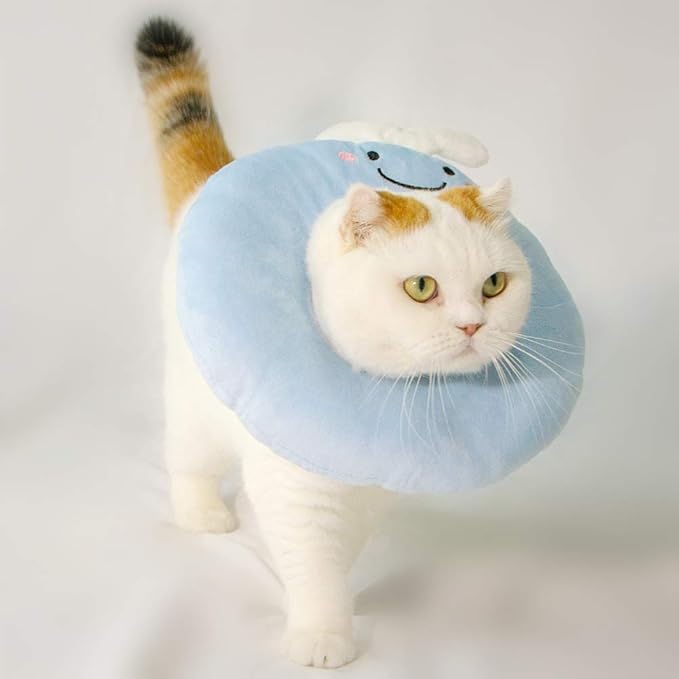 Adjustable Cat Recovery Collar Soft,Cute Pet E-Collar Neck Cone After Surgery Wound Healing Protective Cone Fit for Kitties, Small Dogs(ELC05-whale-s)-PurrikoPets