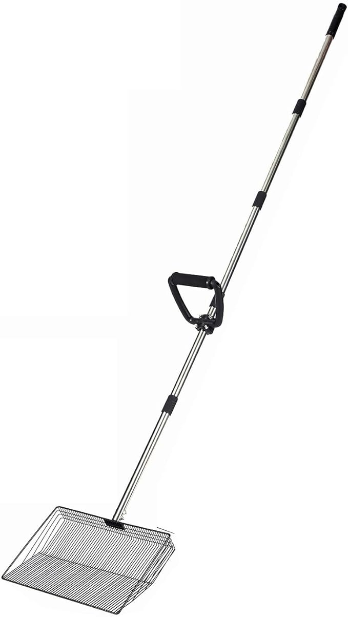 15 Inch Large Chicken coop Scoop with Ergonomic Grip Adjustable Long Handle (24-64") Chicken Poop Scooper Sifting Shovel rake Stainless Steel Metal coop Scoop (L/15 INCH)-PurrikoPets